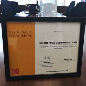 Kodak Certificate of recognition 2016